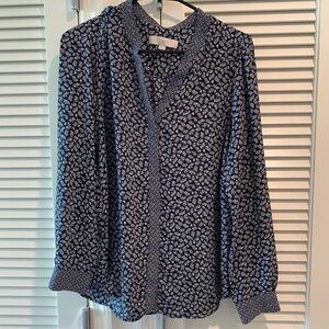 LOFT Navy Floral Blouse